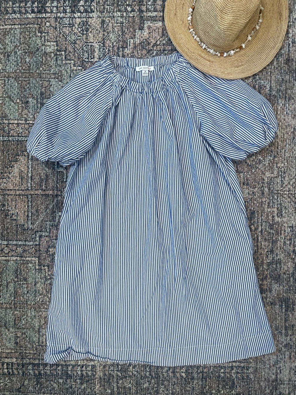 Free Assembly Blue White Stripe Puff Sleeve Mini Dress Size M